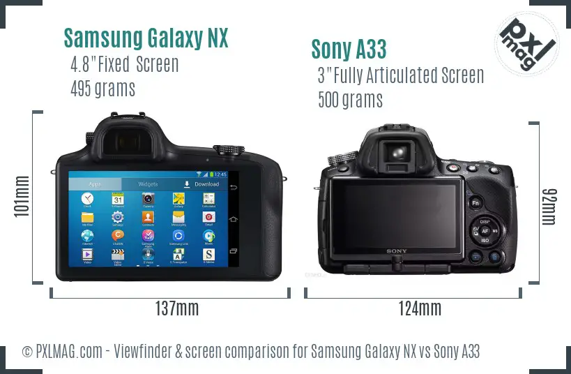 Samsung Galaxy NX vs Sony A33 Screen and Viewfinder comparison