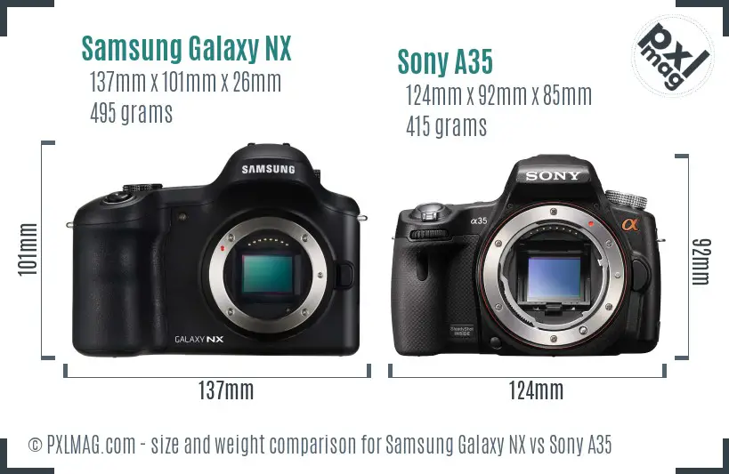 Samsung Galaxy NX vs Sony A35 size comparison
