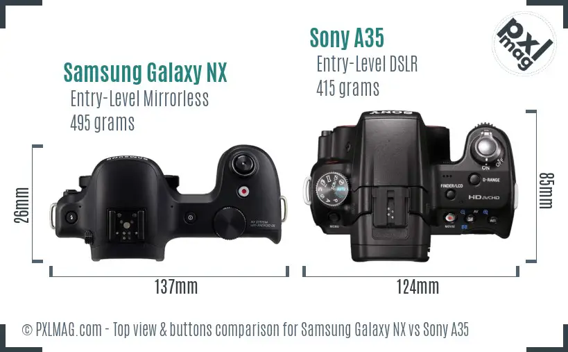 Samsung Galaxy NX vs Sony A35 top view buttons comparison