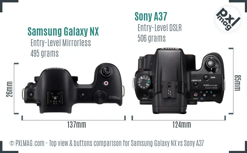 Samsung Galaxy NX vs Sony A37 top view buttons comparison