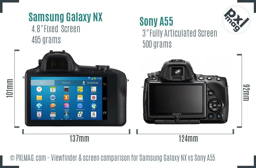 Samsung Galaxy NX vs Sony A55 Screen and Viewfinder comparison