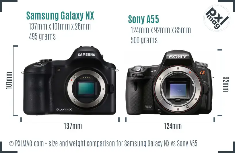 Samsung Galaxy NX vs Sony A55 size comparison