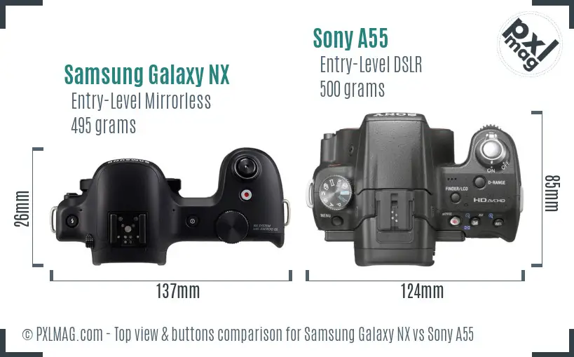 Samsung Galaxy NX vs Sony A55 top view buttons comparison