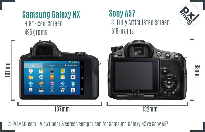 Samsung Galaxy NX vs Sony A57 Screen and Viewfinder comparison