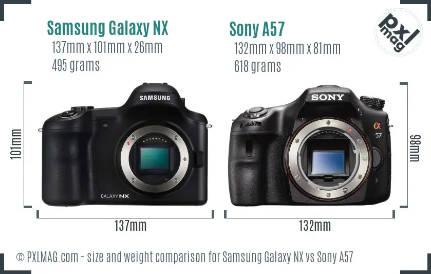 Samsung Galaxy NX vs Sony A57 size comparison