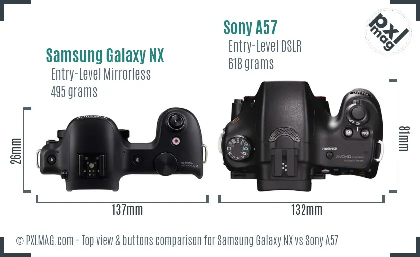 Samsung Galaxy NX vs Sony A57 top view buttons comparison