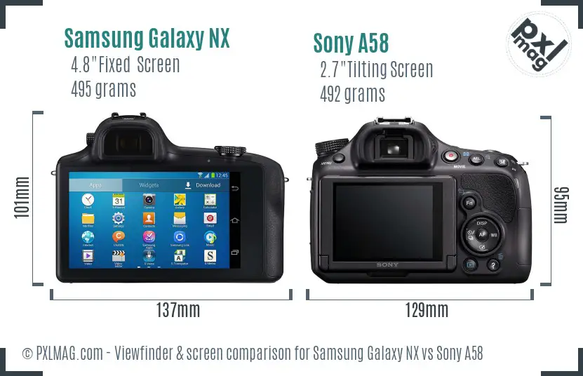 Samsung Galaxy NX vs Sony A58 Screen and Viewfinder comparison