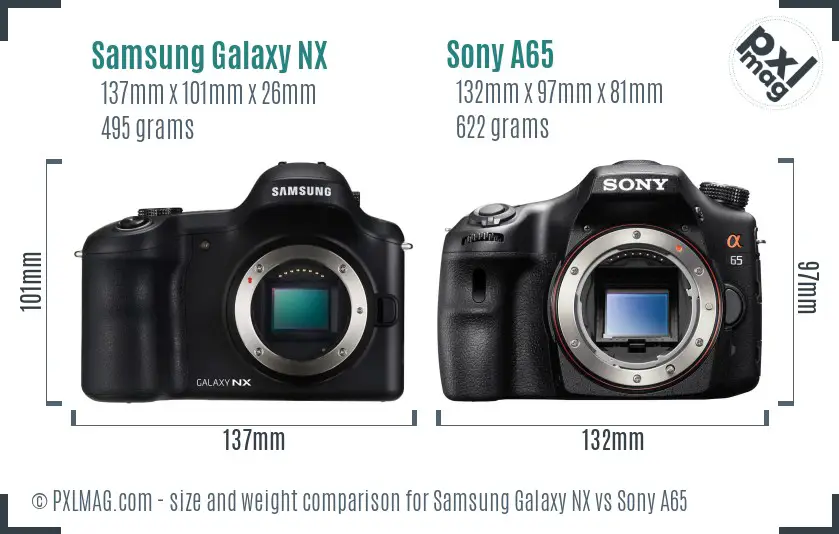 Samsung Galaxy NX vs Sony A65 size comparison