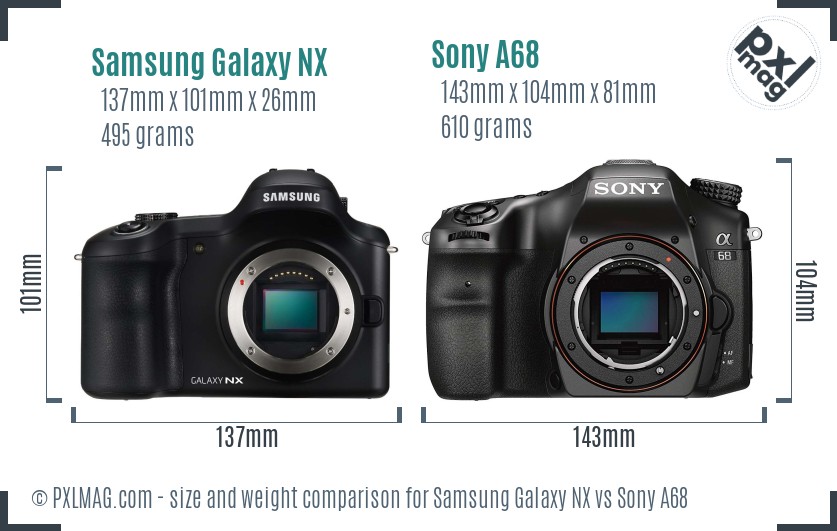 Samsung Galaxy NX vs Sony A68 size comparison