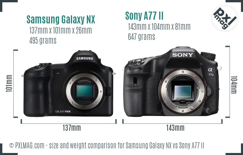 Samsung Galaxy NX vs Sony A77 II size comparison
