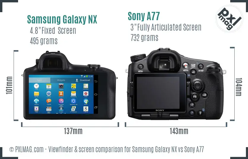 Samsung Galaxy NX vs Sony A77 Screen and Viewfinder comparison