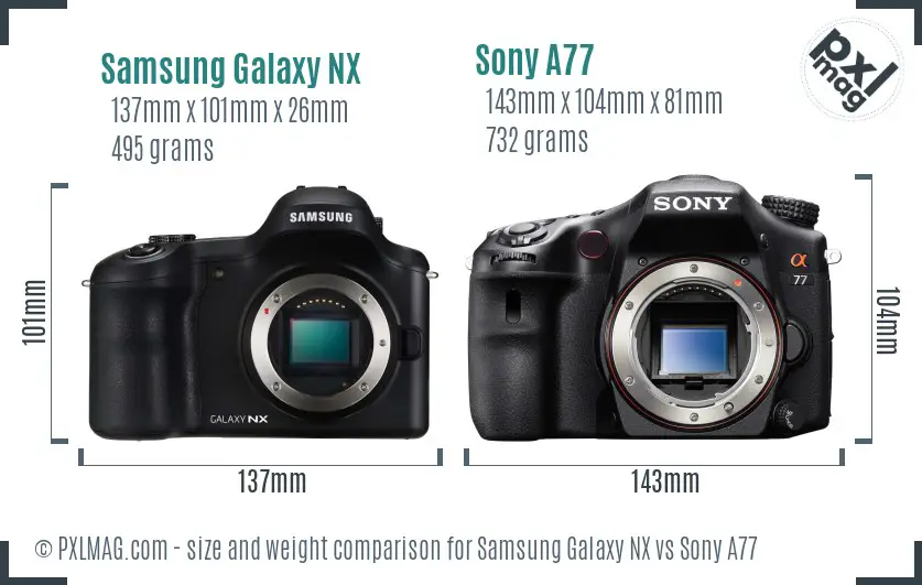 Samsung Galaxy NX vs Sony A77 size comparison