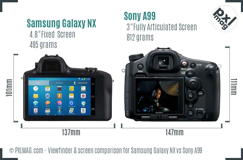Samsung Galaxy NX vs Sony A99 Screen and Viewfinder comparison