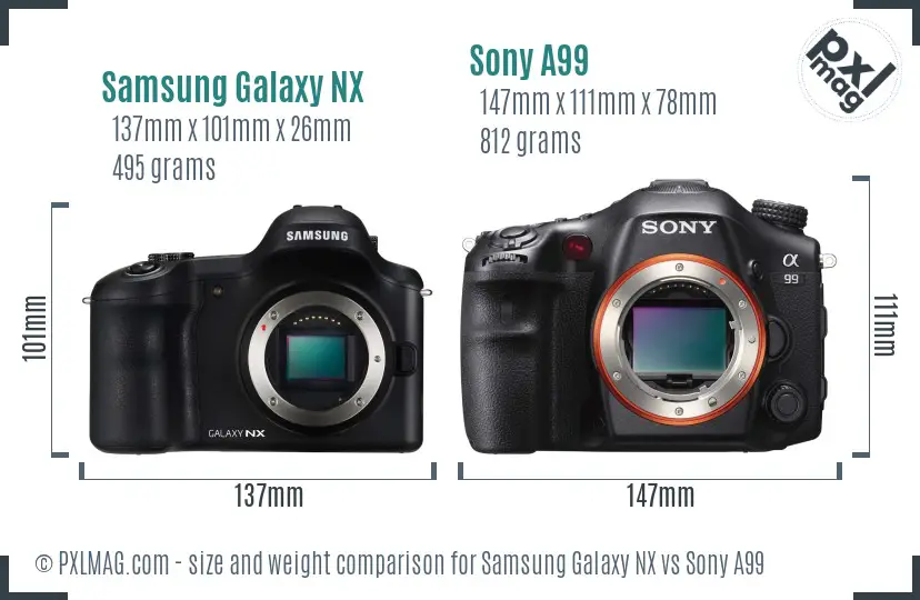 Samsung Galaxy NX vs Sony A99 size comparison
