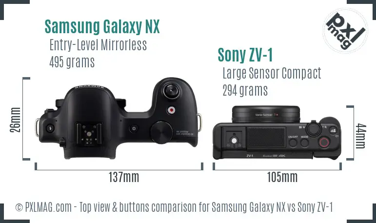Samsung Galaxy NX vs Sony ZV-1 top view buttons comparison