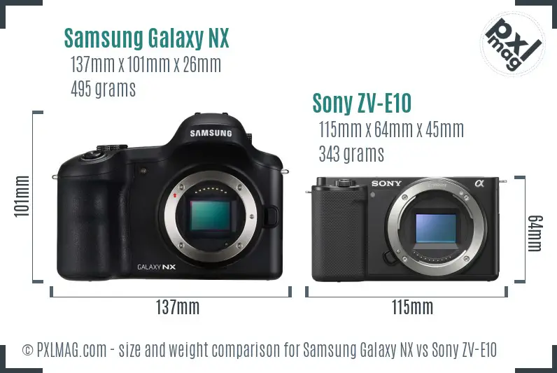 Samsung Galaxy NX vs Sony ZV-E10 size comparison