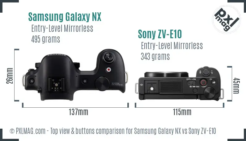 Samsung Galaxy NX vs Sony ZV-E10 top view buttons comparison