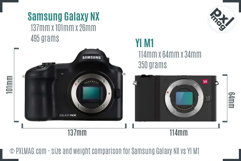 Samsung Galaxy NX vs YI M1 size comparison