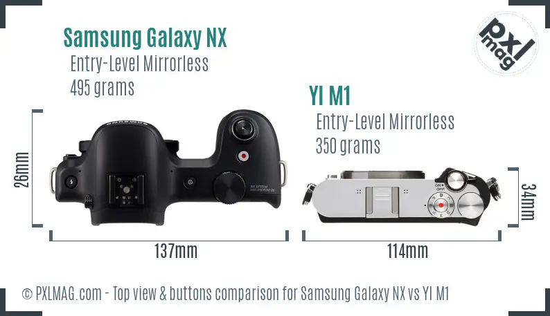 Samsung Galaxy NX vs YI M1 top view buttons comparison