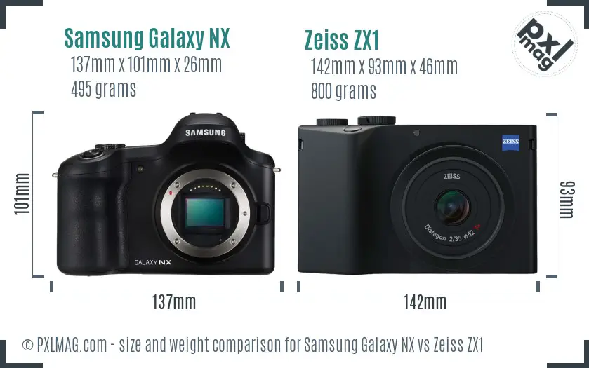Samsung Galaxy NX vs Zeiss ZX1 size comparison