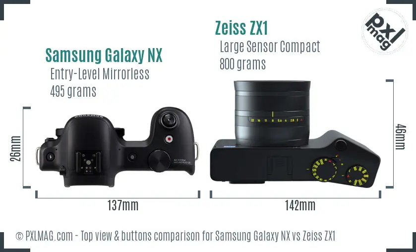 Samsung Galaxy NX vs Zeiss ZX1 top view buttons comparison