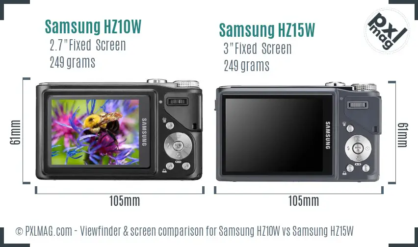 Samsung HZ10W vs Samsung HZ15W Screen and Viewfinder comparison