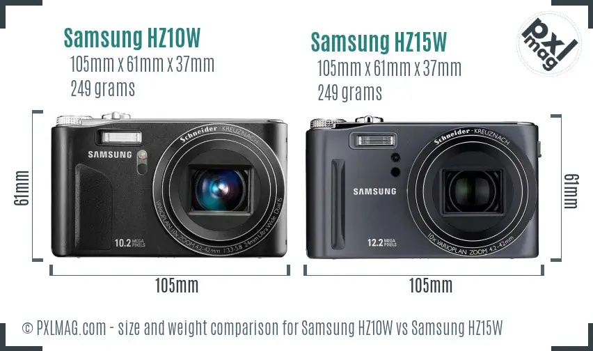 Samsung HZ10W vs Samsung HZ15W size comparison