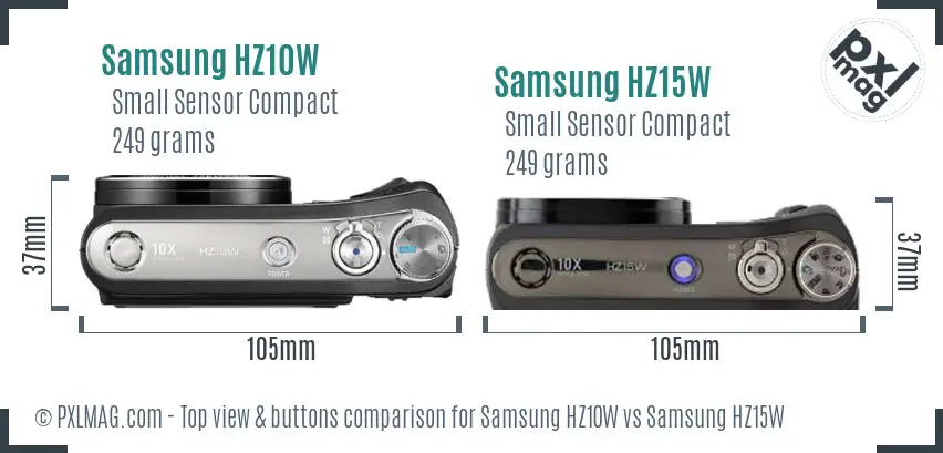 Samsung HZ10W vs Samsung HZ15W top view buttons comparison