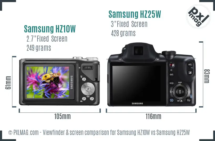 Samsung HZ10W vs Samsung HZ25W Screen and Viewfinder comparison
