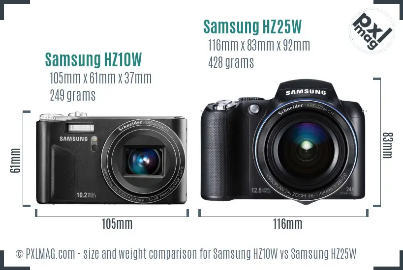 Samsung HZ10W vs Samsung HZ25W size comparison