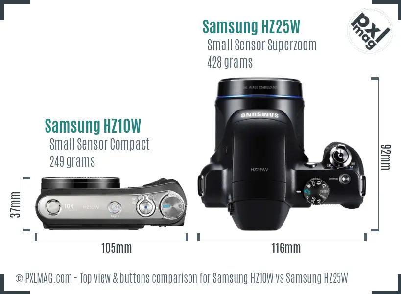 Samsung HZ10W vs Samsung HZ25W top view buttons comparison