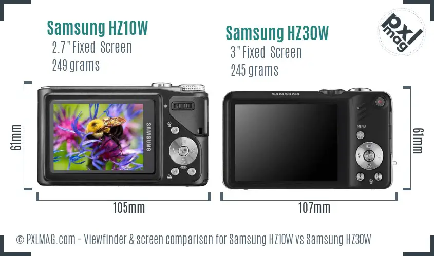 Samsung HZ10W vs Samsung HZ30W Screen and Viewfinder comparison