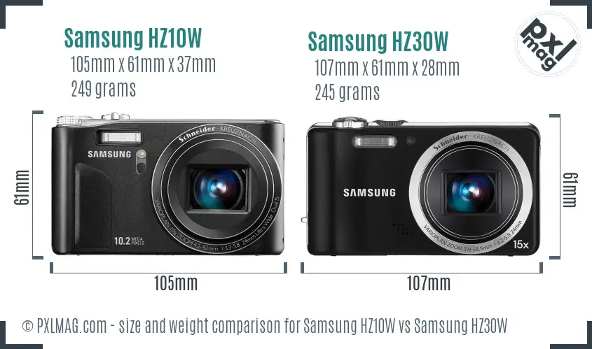 Samsung HZ10W vs Samsung HZ30W size comparison