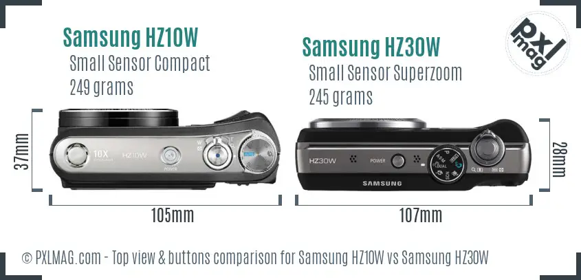 Samsung HZ10W vs Samsung HZ30W top view buttons comparison