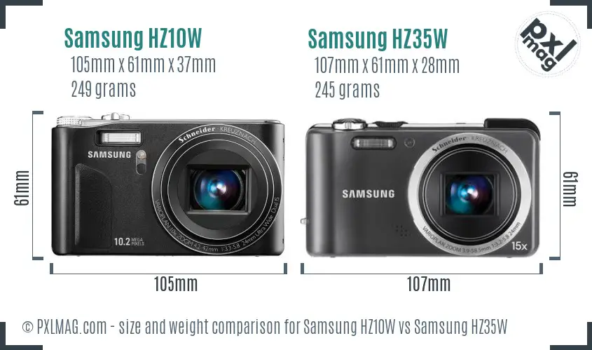 Samsung HZ10W vs Samsung HZ35W size comparison