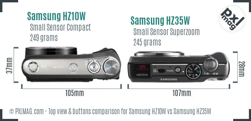 Samsung HZ10W vs Samsung HZ35W top view buttons comparison