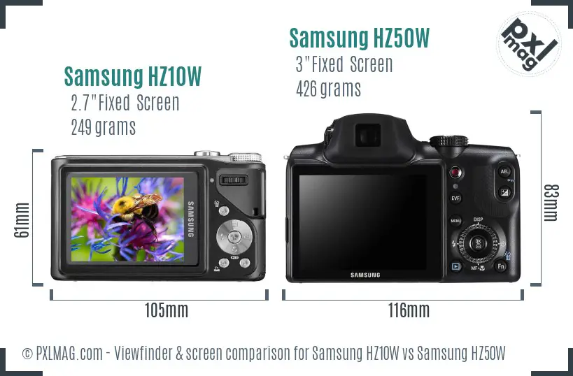 Samsung HZ10W vs Samsung HZ50W Screen and Viewfinder comparison