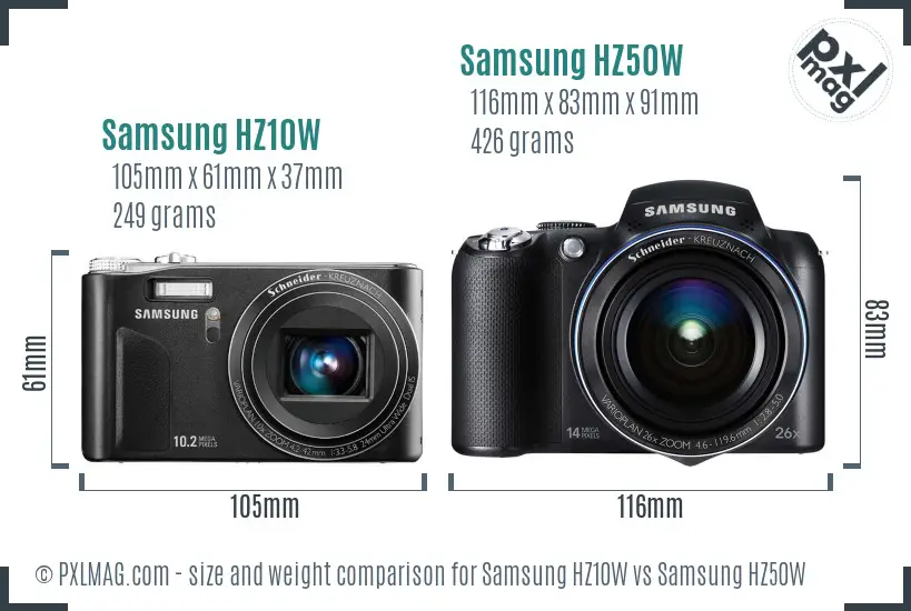 Samsung HZ10W vs Samsung HZ50W size comparison