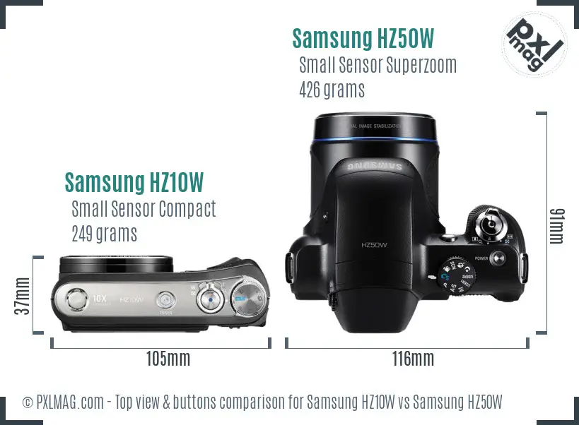 Samsung HZ10W vs Samsung HZ50W top view buttons comparison
