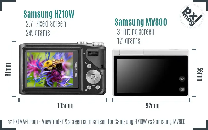 Samsung HZ10W vs Samsung MV800 Screen and Viewfinder comparison