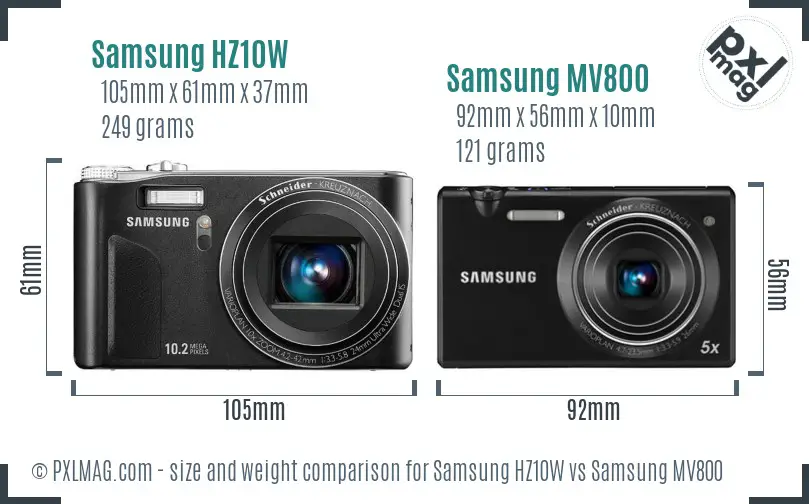 Samsung HZ10W vs Samsung MV800 size comparison