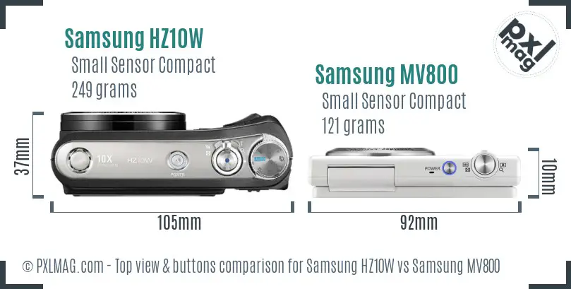 Samsung HZ10W vs Samsung MV800 top view buttons comparison