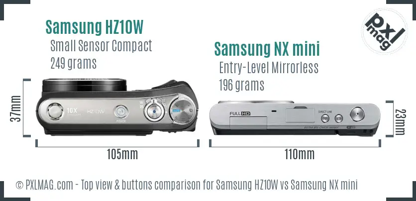 Samsung HZ10W vs Samsung NX mini top view buttons comparison