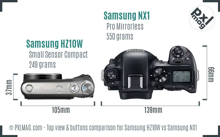 Samsung HZ10W vs Samsung NX1 top view buttons comparison