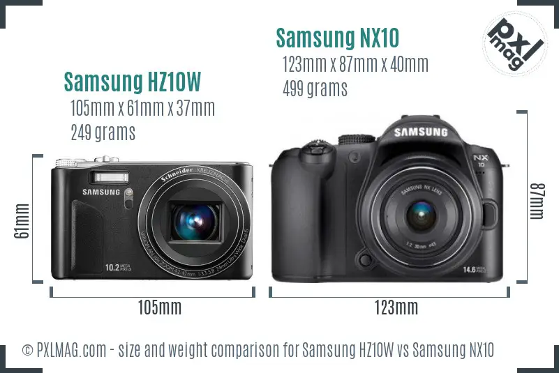 Samsung HZ10W vs Samsung NX10 size comparison