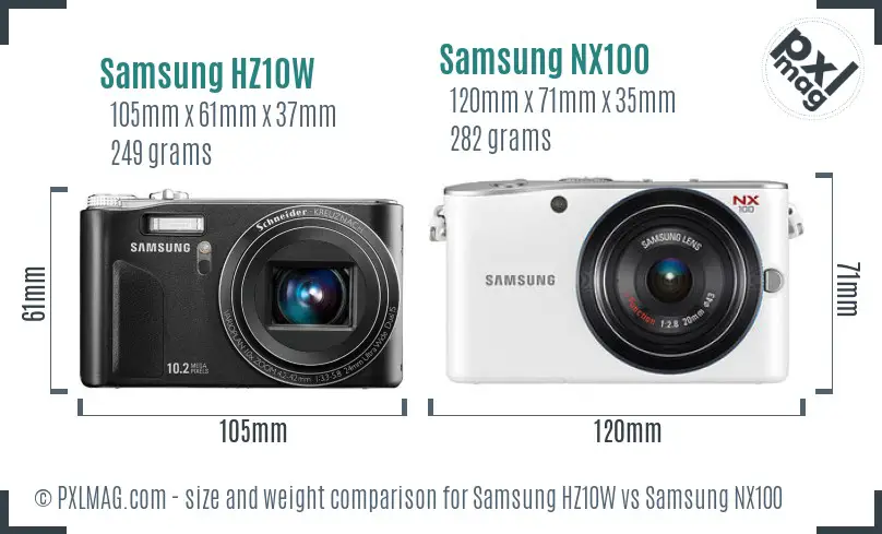 Samsung HZ10W vs Samsung NX100 size comparison