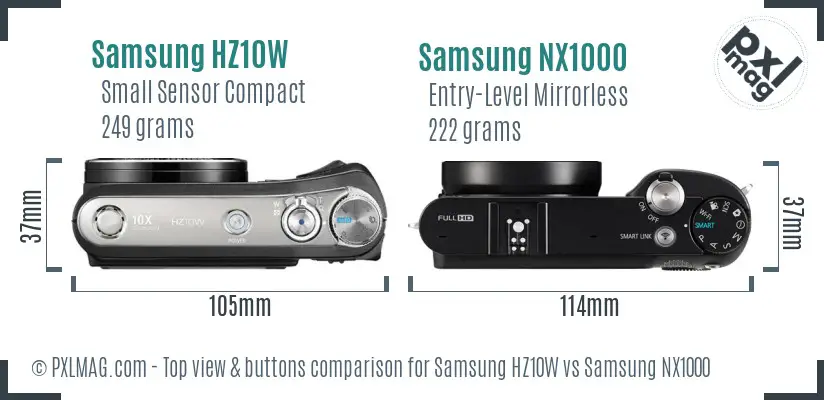 Samsung HZ10W vs Samsung NX1000 top view buttons comparison