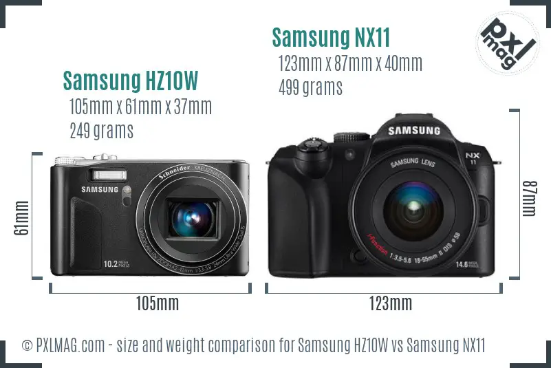 Samsung HZ10W vs Samsung NX11 size comparison