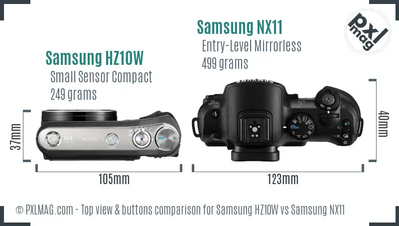 Samsung HZ10W vs Samsung NX11 top view buttons comparison
