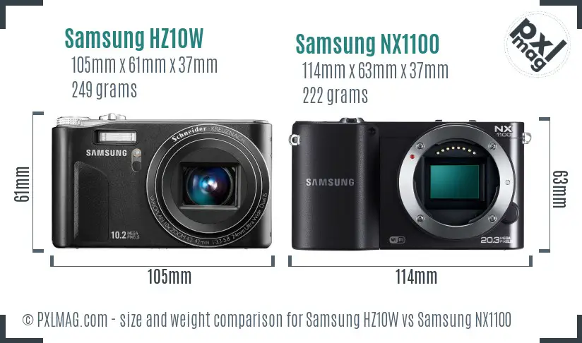 Samsung HZ10W vs Samsung NX1100 size comparison
